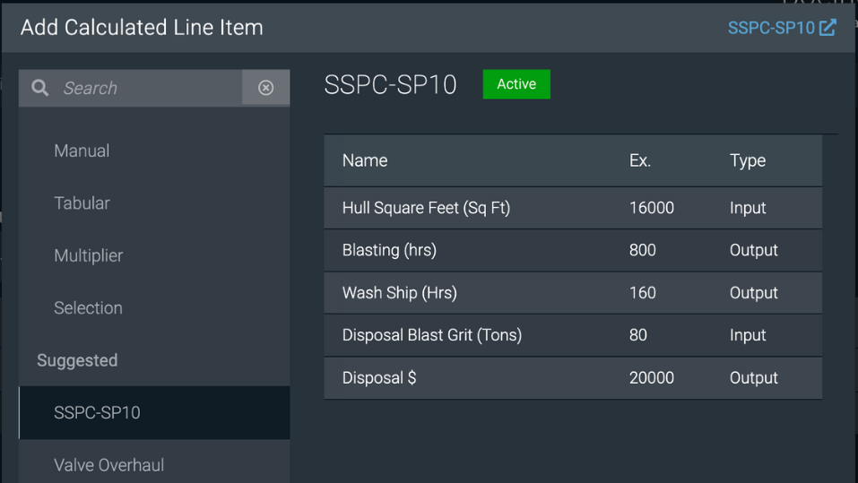 Project Estimation Software: preset and tabulated calculations