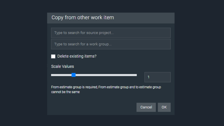 Project Estimation Software: work item process flows