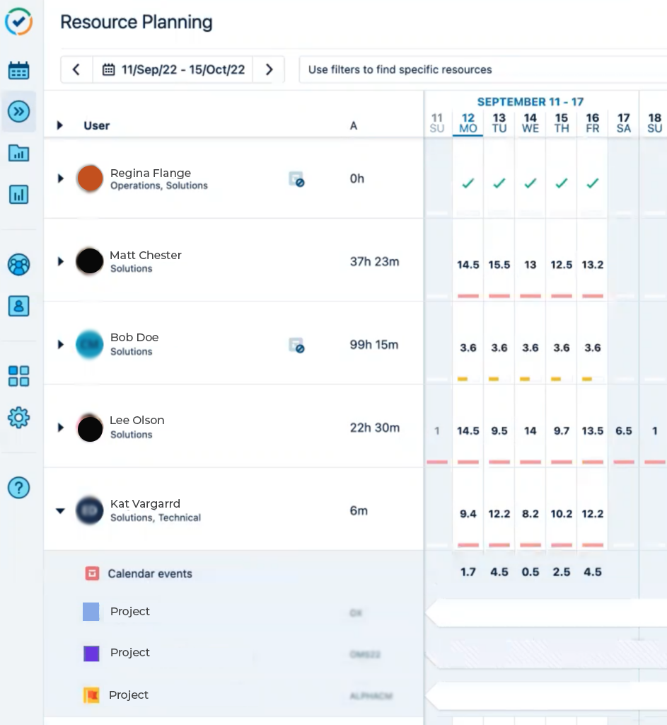 Tempo The planned hours view in Tempo planner