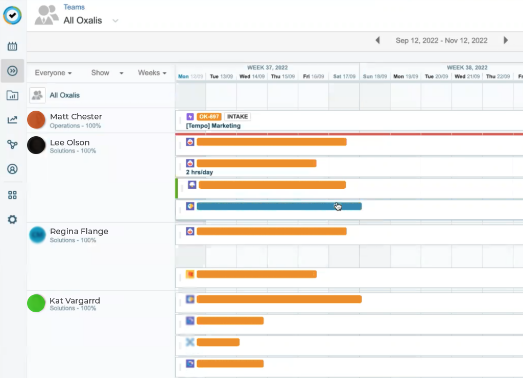 Tempo Resource planning in tempo by project