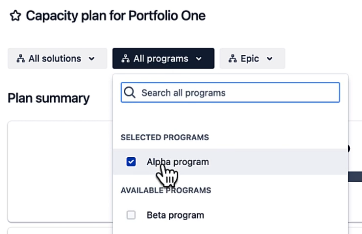 Capacity plan for Porfolio One: Jira Align