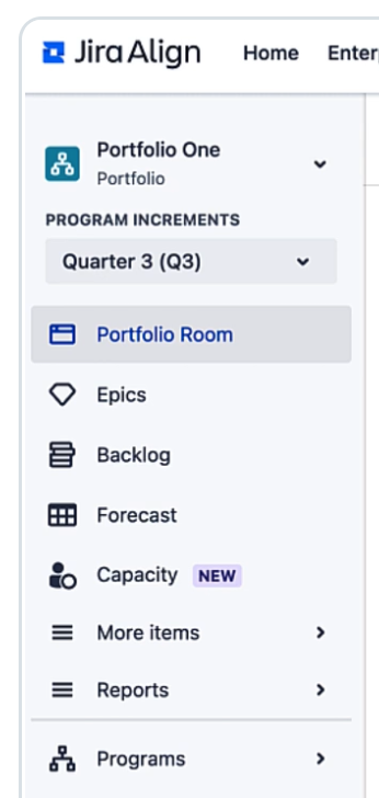 Jira Align menu left sidebar